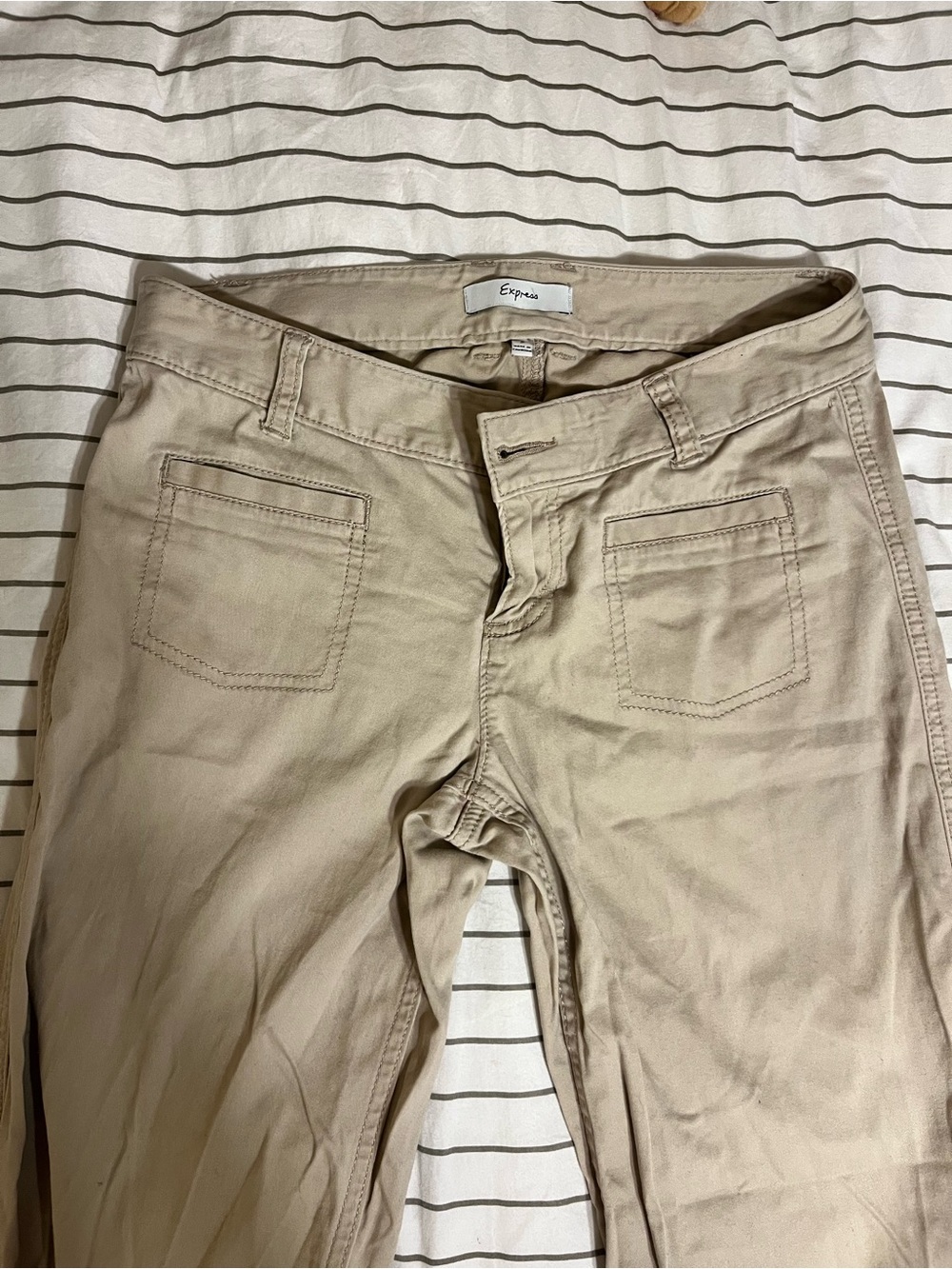 Express Low-Rise Flare Khaki Pants